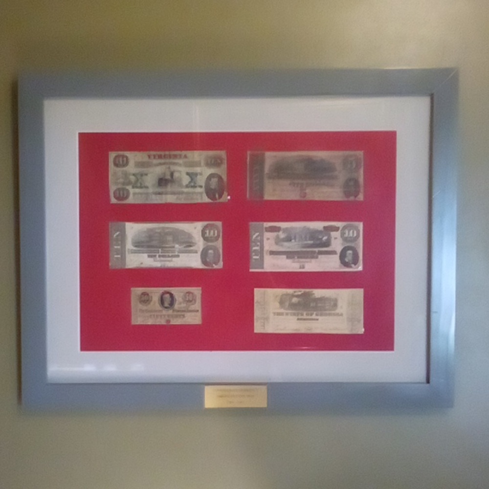 USA Civil War Confederate Currency - 6 Double Signed Authentic Bills Framed